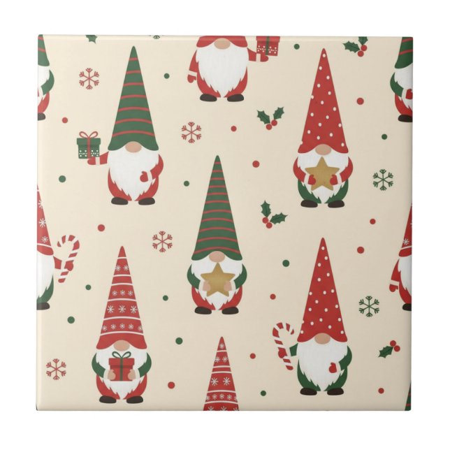 Christmas Gnome Party Pattern Tile (Front)