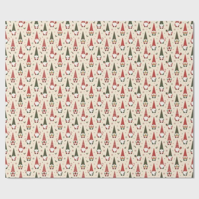 Christmas Gnome Party Pattern Wrapping Paper (Flat)