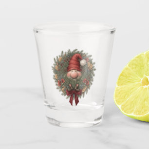 Christmas Gnome Peeking Through a Holiday Wreath Shot Glass