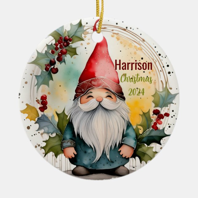 Christmas Gnome Personalised Ornament (Front)