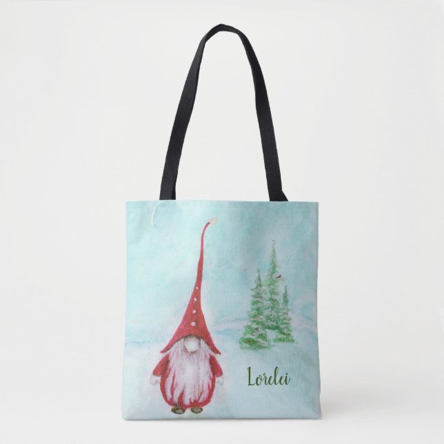 Christmas Gnome Personalised Whimsical Tote Bag (Front)