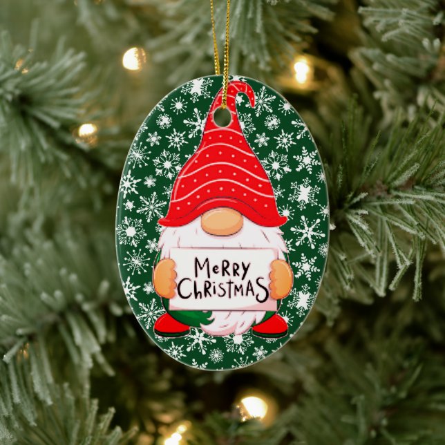 Christmas Gnome personalized Ceramic Ornament (Tree)