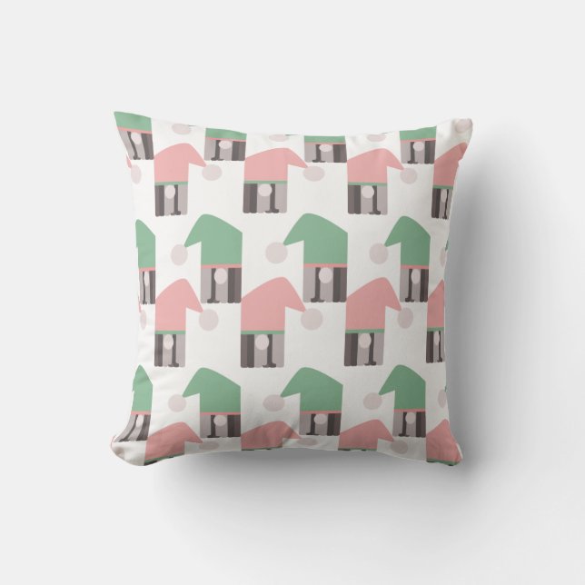 Christmas Gnome Pink Green Festive Cushion (Front)