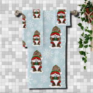 Christmas Gnome Red Green Cute Bath Towel Set