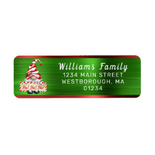 Christmas Gnome Red Green Metallic Return Address