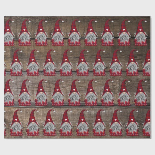 Christmas Gnome Red Plaid Country Style Wrapping Paper (Flat)