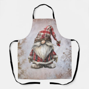 Christmas Gnome Red Plaid Hat Apron