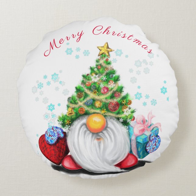 Christmas Gnome Round Pillow (Back)