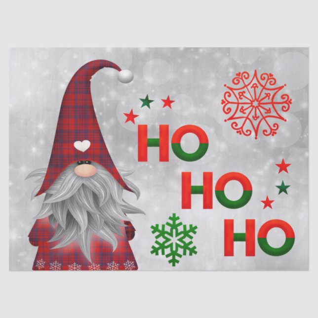 Christmas Gnome Says Ho, Ho, Ho! Tissue Paper (Front)