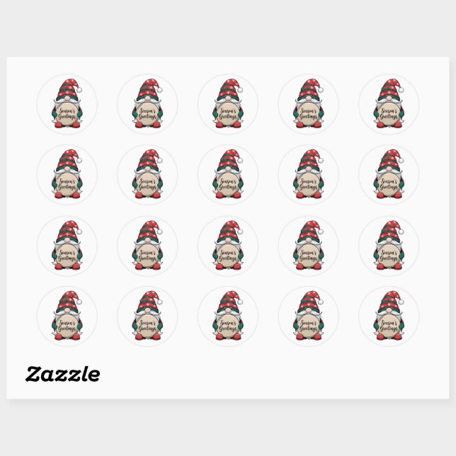 Christmas Gnome Season's Greetings  Classic Round Sticker (Sheet)