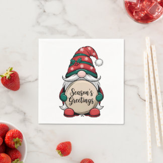 Christmas Gnome Season's Greetings Napkin