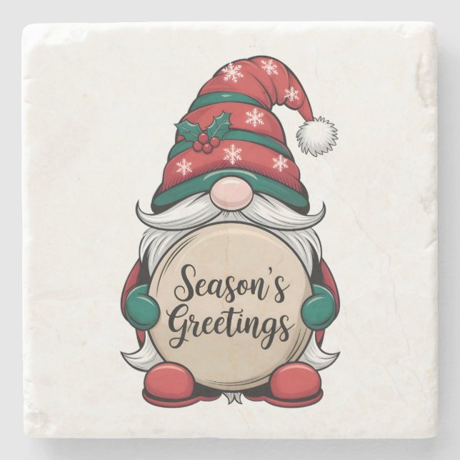 Christmas Gnome Season's Greetings  Stone Coaster (Front)