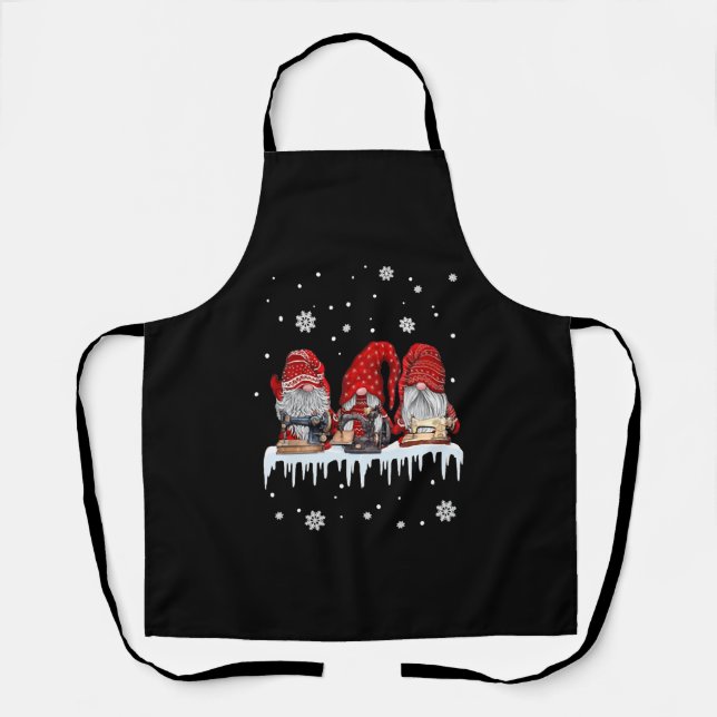 Christmas Gnome Shirt Red Gnomies Sewing Machine F Apron (Front)