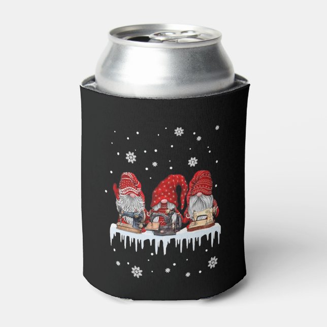 Christmas Gnome Shirt Red Gnomies Sewing Machine F Can Cooler (Can Front)