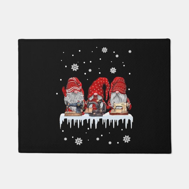 Christmas Gnome Shirt Red Gnomies Sewing Machine F Doormat (Front)