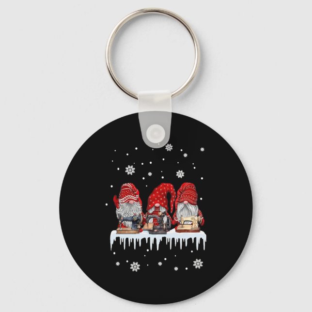Christmas Gnome Shirt Red Gnomies Sewing Machine F Key Ring (Front)