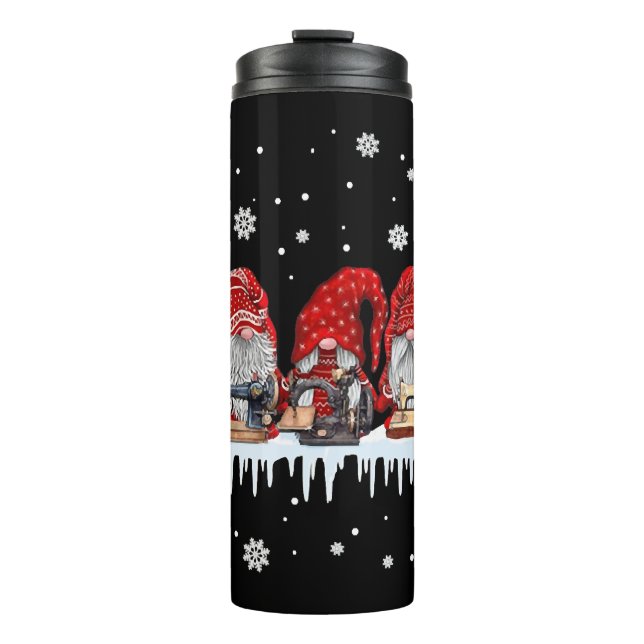 Christmas Gnome Shirt Red Gnomies Sewing Machine F Thermal Tumbler (Front)