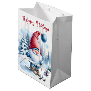 Christmas Gnome Skiing With a Bunny Medium Gift Bag