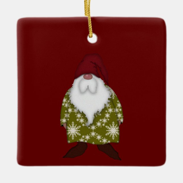 Christmas Gnome | Snowflakes | Gift Ceramic Ornament (Front)