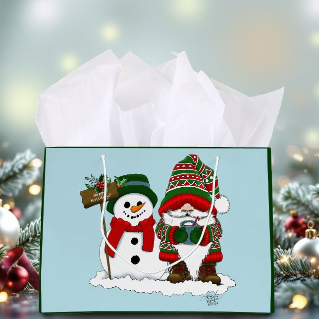 Christmas Gnome Snowman Cute Large Gift Bag (Creator Uploaded)