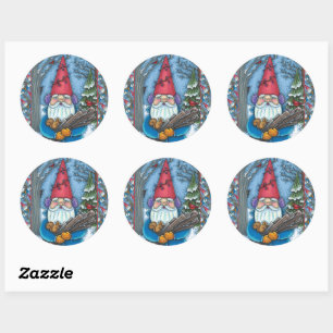 CHRISTMAS GNOME, SQUIRREL, WOODPECKER & CARDINAL CLASSIC ROUND STICKER