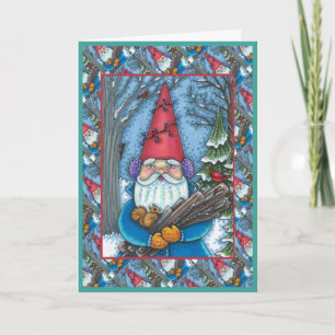 CHRISTMAS GNOME, SQUIRREL, WOODPECKER & CARDINAL HOLIDAY CARD