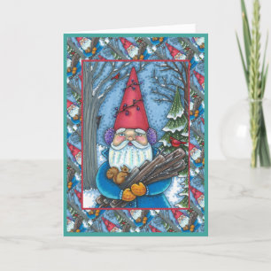CHRISTMAS GNOME, SQUIRREL, WOODPECKER & CARDINAL HOLIDAY CARD