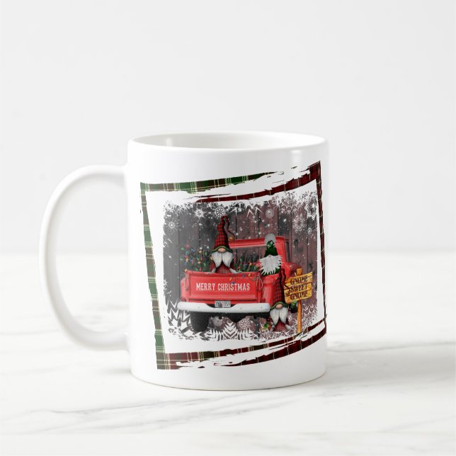 Christmas Gnome Sweet Gnome Red Truck Plaid Rustic Coffee Mug (Left)