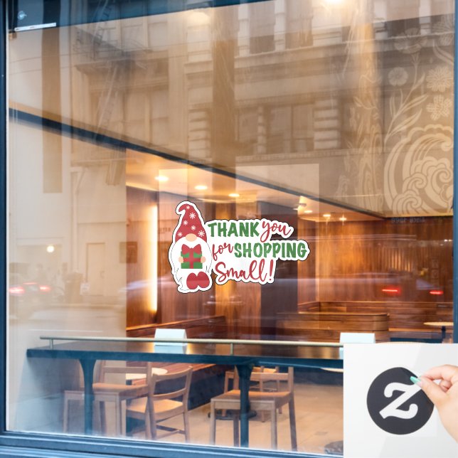 Christmas Gnome Thank You For Shopping Small Window Cling (Cafe Window)