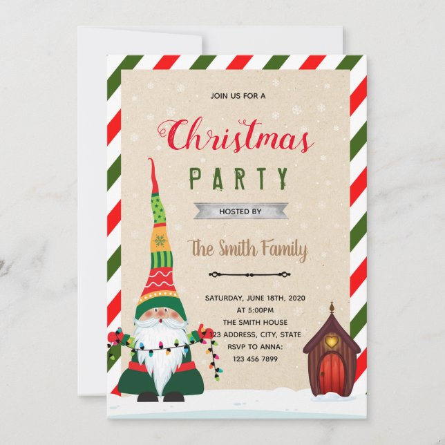 Christmas gnome theme party invitation (Front)