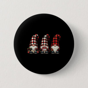 Christmas Gnome Trio Buffalo Check Plaid Hats Xmas 6 Cm Round Badge