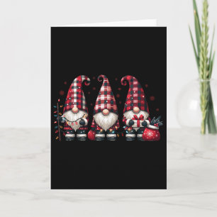 Christmas Gnome Trio Buffalo Check Plaid Hats Xmas Card