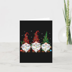 Christmas Gnome Trio Buffalo Plaid Lights Cute Xma Card