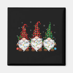 Christmas Gnome Trio Buffalo Plaid Lights Cute Xma Magnet