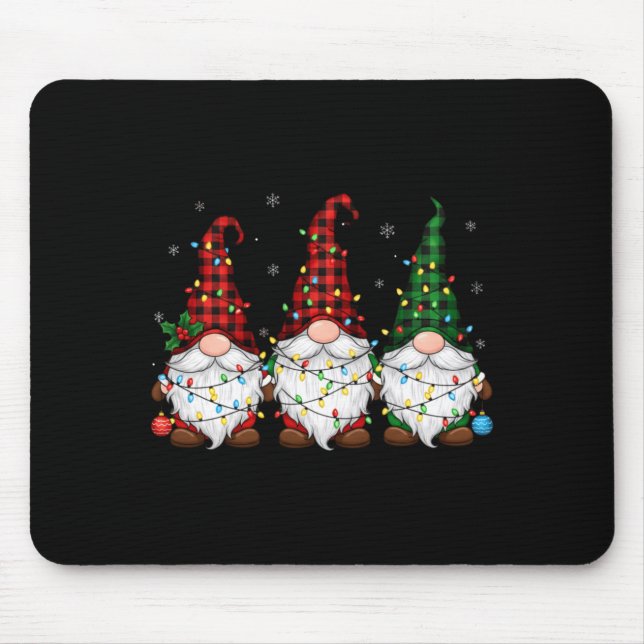 Christmas Gnome Trio Buffalo Plaid Lights Cute Xma Mouse Mat (Front)