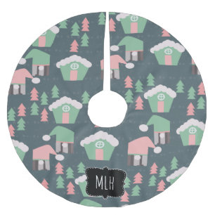 Christmas Gnome Village Pink Green Family Initial Brushed Polyester Tree Skirt