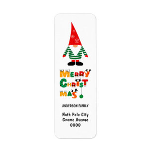 Christmas Gnome Whimsical Fonts Return Address 