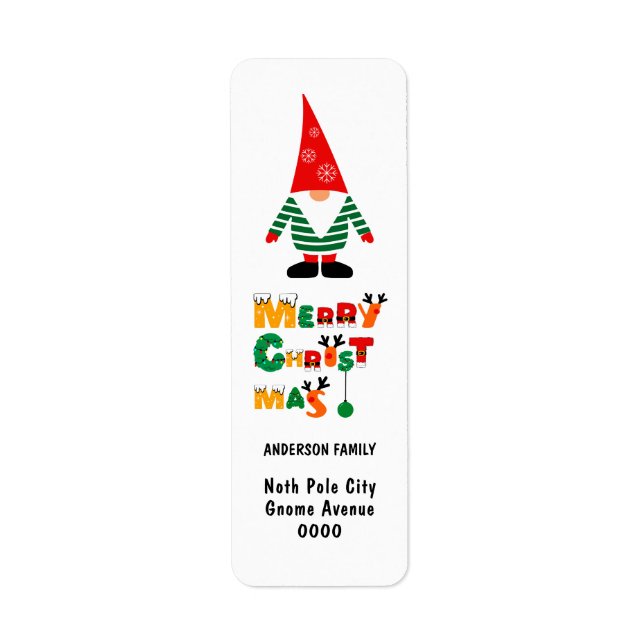 Christmas Gnome Whimsical Fonts Return Address  (Front)