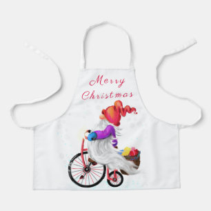 Christmas Gnome with Bike and Gift Apron