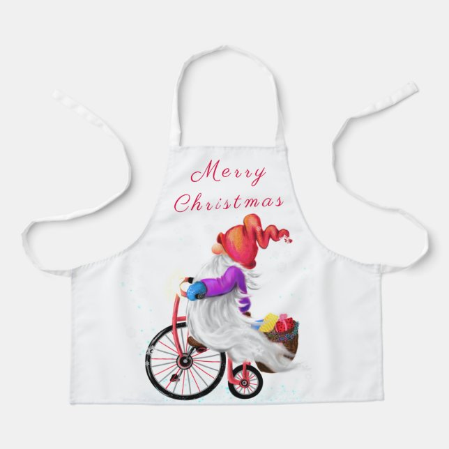 Christmas Gnome with Bike and Gift Apron (Front)