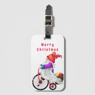 Christmas Gnome with Bike and Gift Luggage Tag
