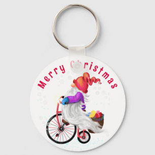 Christmas Gnome with Bike and Gifts Keychain