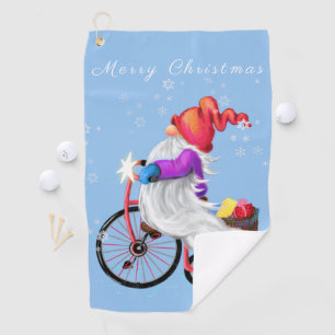 Christmas Gnome with Bike Funny Golf Towel