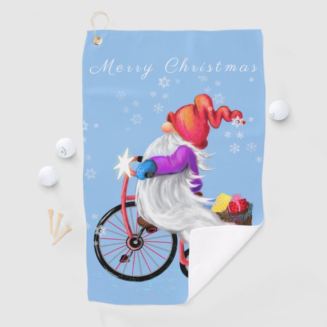 Christmas Gnome with Bike Golf Towel (InSitu)