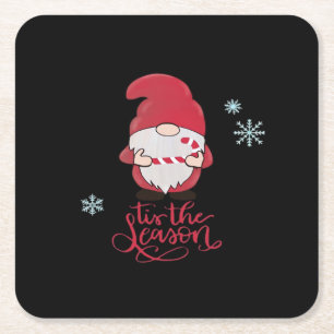 Christmas Gnome With Candycane Square Paper Coaster