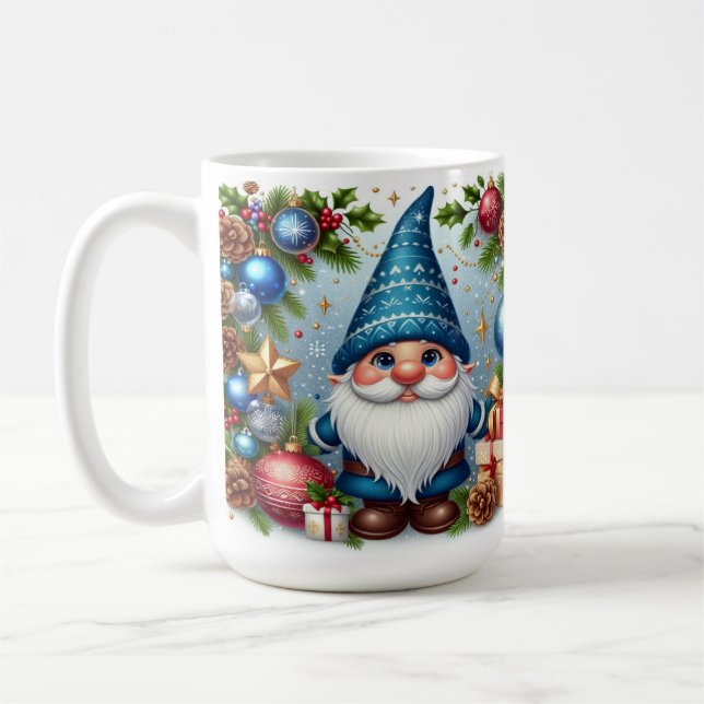 Christmas Gnome With Cheerful Holiday Decorations Coffee Mug (Left)