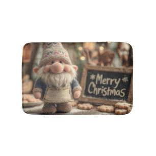Christmas Gnome with Cookies and Merry Christmas Bath Mat