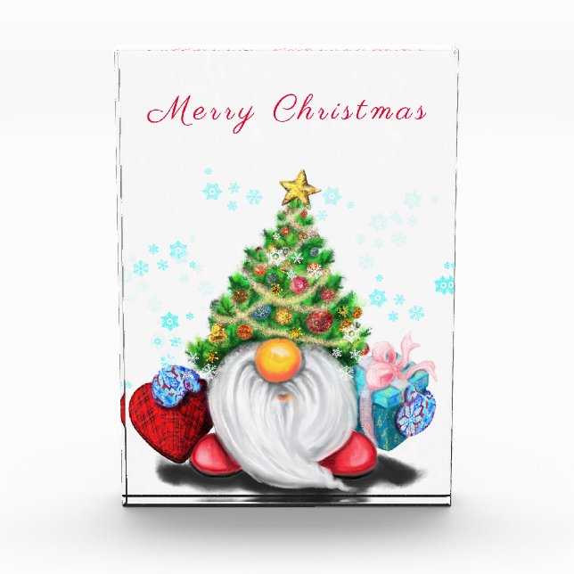 Christmas Gnome with Gift Photo Block (Front)