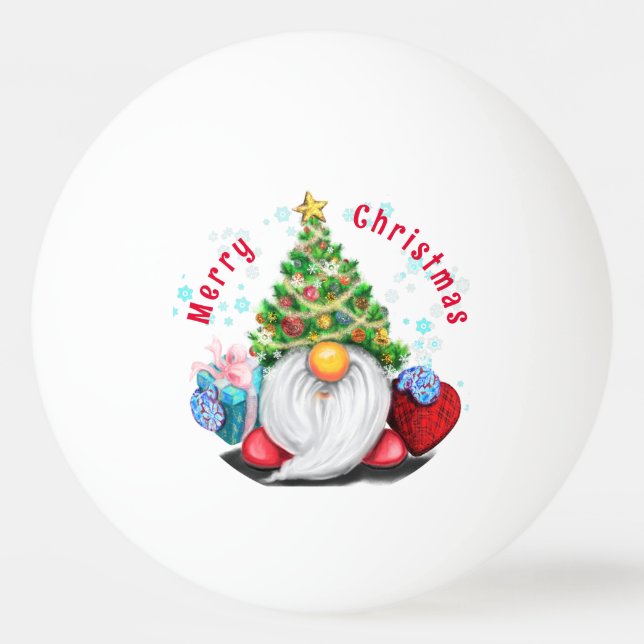 Christmas Gnome with Gift Ping Pong Ball (Front)