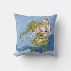 Christmas Gnome with Gifts Throw Pillow